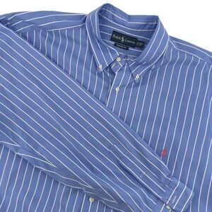 Ralph Lauren Mens 2XB Big Classic Fit Striped Button Down Shirt Blue